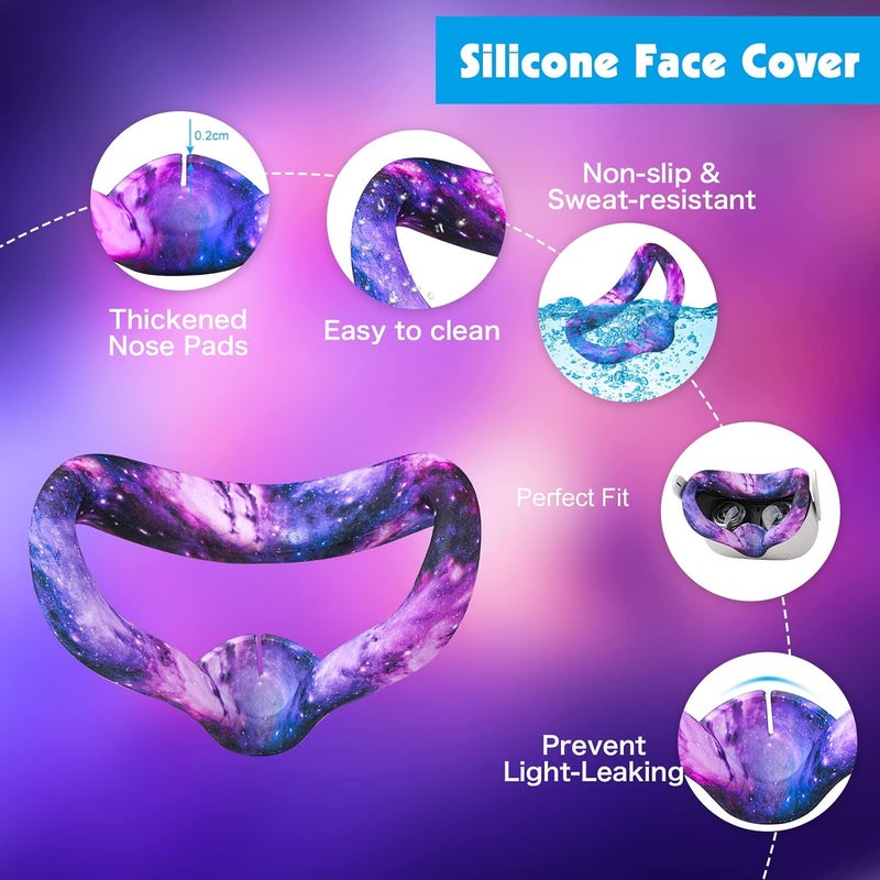 Relohas Accessories for Oculus Quest 2, VR Accessory Set for Meta Quest 2, Include Controller Grip Leather Cover, VR Shell Cover, Face Cover, The Best Gifts for Christmas and Halloween (Galaxy Purple) - Image 5